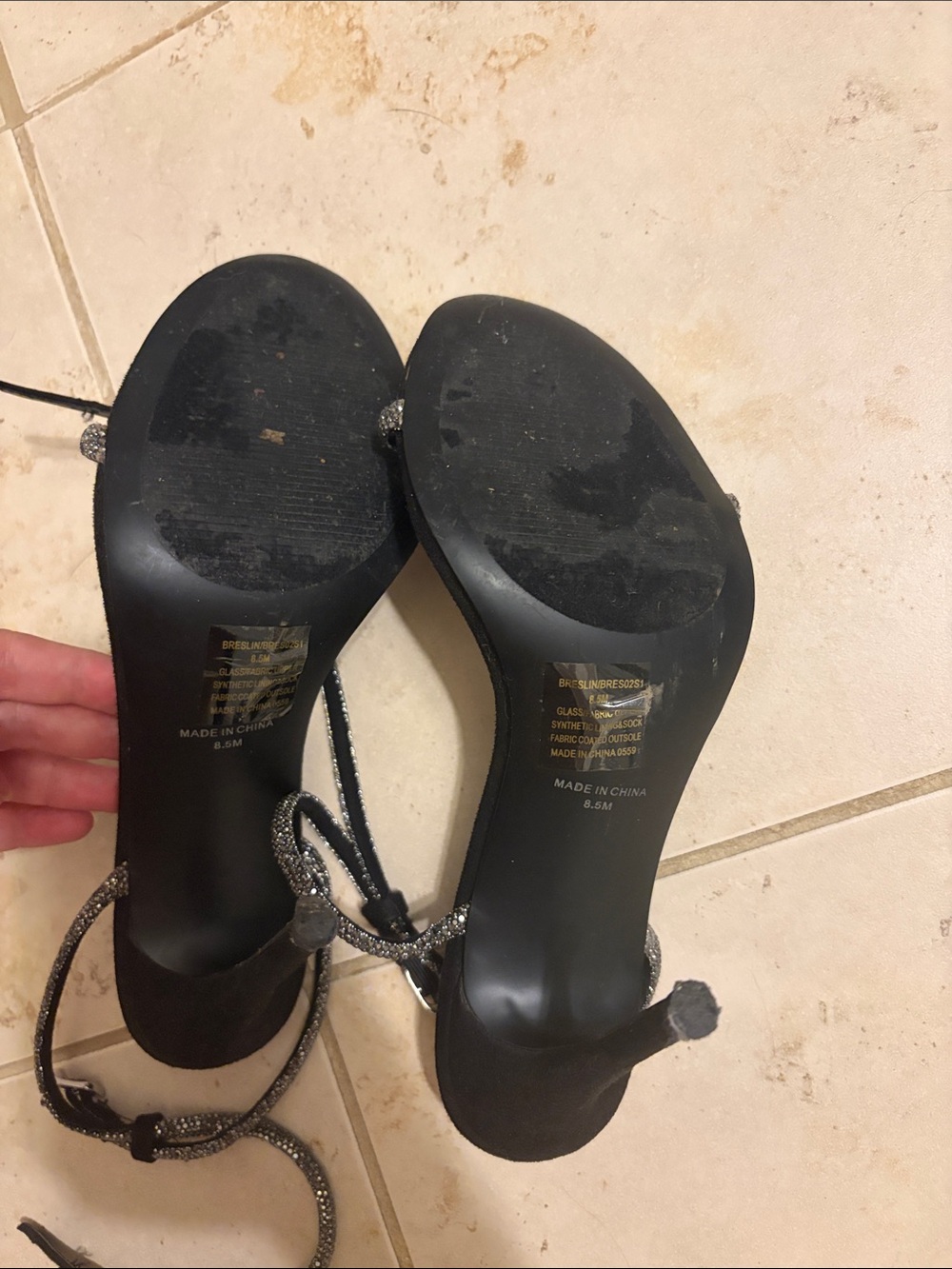Black Steve Madden Women's Ankle-Strap Heels with rhinestones and faux suede - Picture 3 of 5